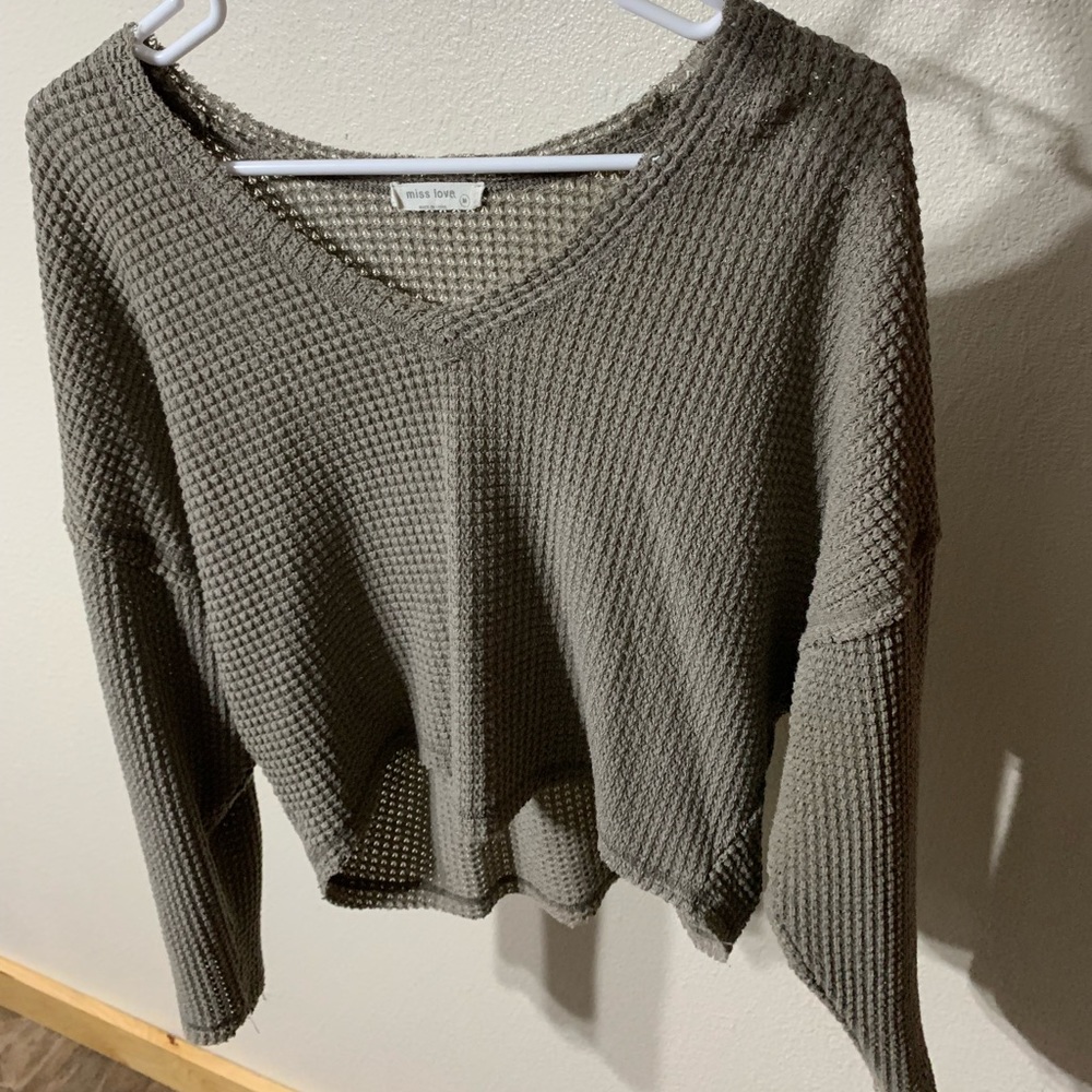 Grey, crop top, long sleeve, shirt